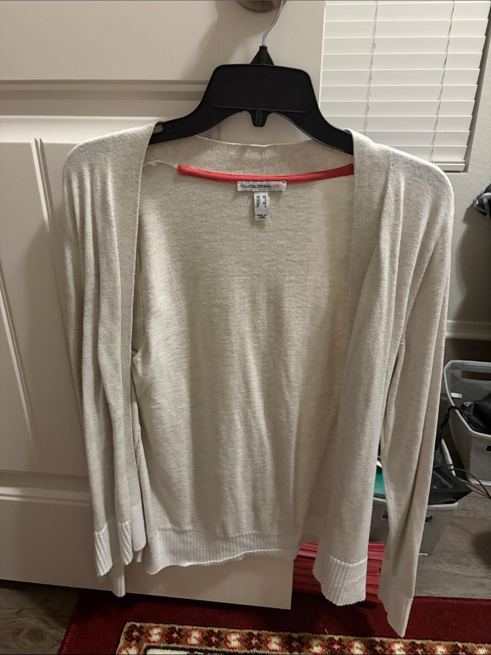 Isaac Mizrahi Cream Cardigan with Coral Neck Trim